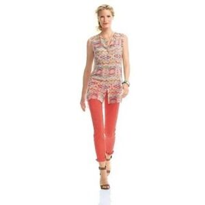 Cabi Multi Color Geometric Ikat Sleeveless Button Front Tunic Top Womens Medium